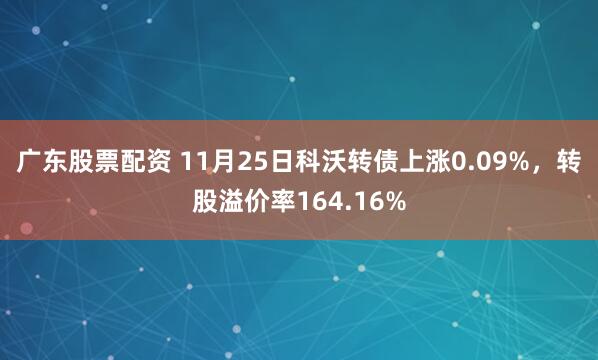 广东股票配资 11月25日科沃转债上涨0.09%，转股溢价率164.16%